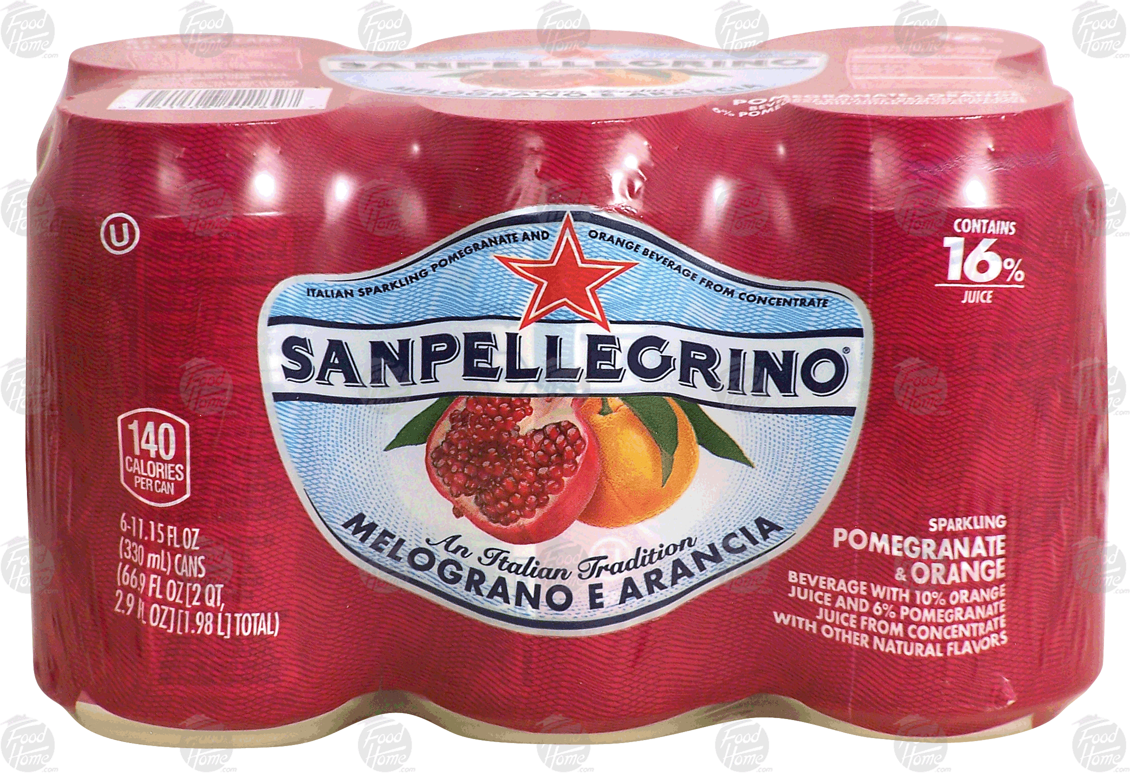 Sanpellegrino  melograno e arancia; sparkling pomegranate & orange, 16% juice from concentrate, 6-11.15 fl oz cans Full-Size Picture